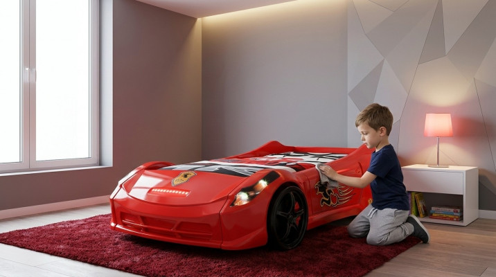 Kannerzëmmer Bett Kannerbett Design Rennween Autobett mat Matrass
