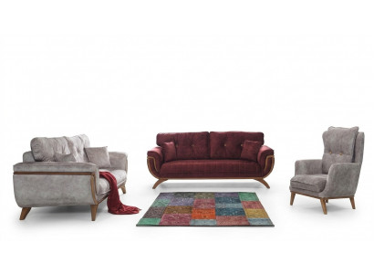 Luxus Garnitur Set Sofagarnitur 3+3+1 Sitzer Modern Sofas Sessel  Material Holz
