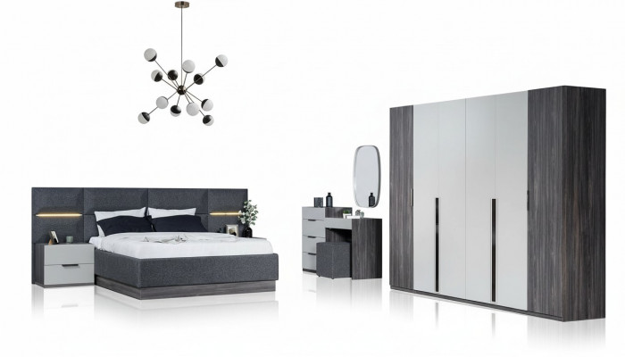 Schlofkummer Set Miwwelen Bett 2x Nuetsdësch Kleederschaf Miwwelen Komplett Set 5tlg