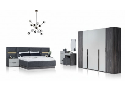 Schlofkummer Set Miwwelen Bett 2x Nuetsdësch Kleederschaf Miwwelen Komplett Set 5tlg