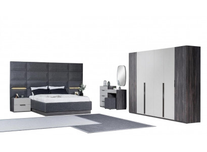Schlofkummer Bett Nuetsdësch Kleederschaf Komoud mat Spigel Miwwel Set 5tlg