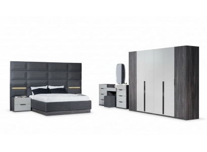 Schlofzëmmer Bett Nuesschnëssschaf Kleederschaf Kommode mat Spigel Miwwelen Set 5tlg