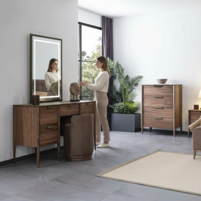 Schminktisch Set Konsolspigel Material Holz Schlofzëmmer Miwwelen Design Hocker