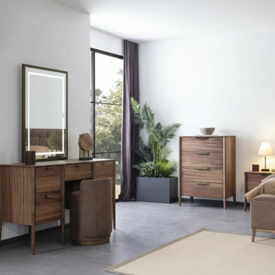 Schminktisch Set Konsolspigel Material Holz Schlofzëmmer Miwwelen Design Hocker