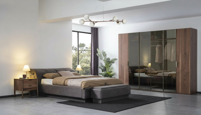 Schlofkummer Set Miwwelen Bett 2x Nuetsdësch Schief Miwwelen Komplett Set 4 Stéck