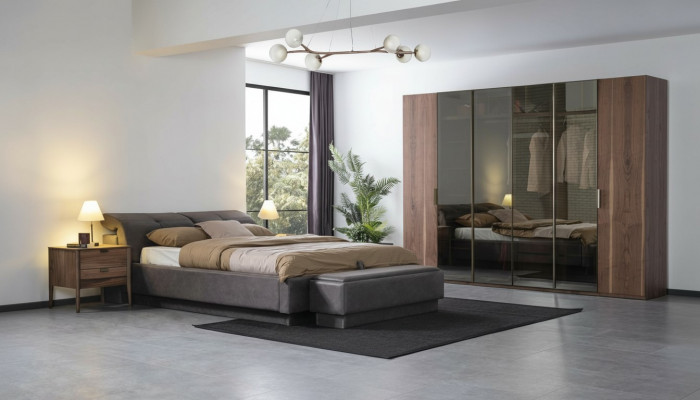 Schlofkummer Set Miwwelen Bett 2x Nuetsdësch Schief Miwwelen Komplett Set 4 Stéck