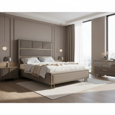 Taupe gepolstert Better Duebelbett Holz Schlofzëmmer Miwwelen Hotel Polster 180x200