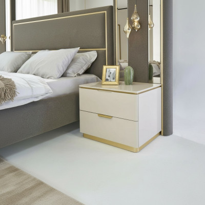 Schlofzëmmer Konsolen Nuetsschaf Set 2x Nuetsschaf Luxus Hotel Miwwelen Beige Nei