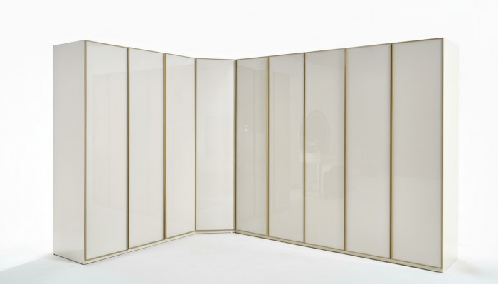 Héichglanz Kleederschaf Schlofkummer Schief Eckschaf Luxus Miwwelen Gold Béisch