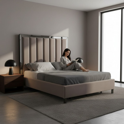 Better Design Bett Polster Schlofzëmmer Hotel Design Duebelbett Metall Taupe Nei