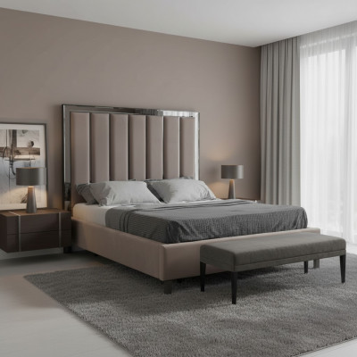 Better Design Bett Polster Schlofzëmmer Hotel Design Duebelbett Metall Taupe Nei