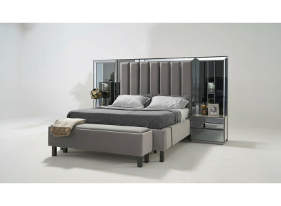 Schlofkummer Set Bett 2x Nuetsdësch Hocker Duebel Better Polster Miwwel 4tlg. Nei