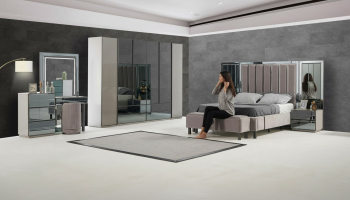 Luxus Schlofzëmmer 8 Stéck Set Komplett Zëmmer Miwwelen Bett Nuetsdësch Schaf Nei