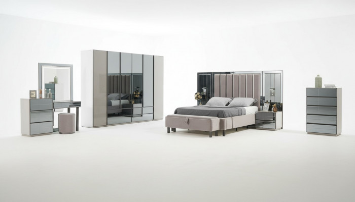 Luxus Schlofzëmmer 8 Stéck Set Komplett Zëmmer Miwwelen Bett Nuetsdësch Schaf Nei