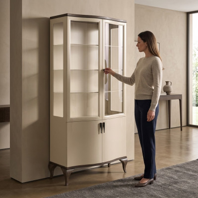Luxus zweedéierege Vitrinenschaf Glasschaf Holzschief Miwwelen Neit