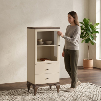 Glas Schaf Sall Schief Anrichte Beige Vitrine Miwwelen Holz