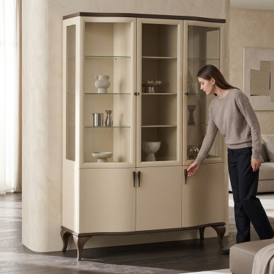 Vitrinen Glas Schaf Luxus Kommode Vitrinestuff Beige Holz Nei