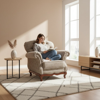 Chesterfield Einsitzer Sofa Fotell Couch Gepolstert Sëtzmiwwel Textil Stoff