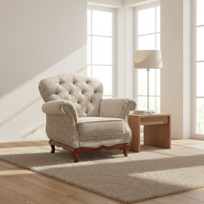 Chesterfield Einsitzer Sofa Fotell Couch Gepolstert Sëtzmiwwel Textil Stoff
