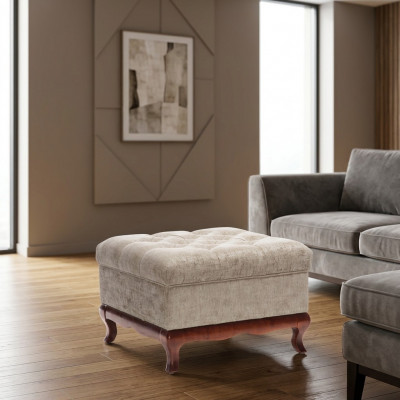 Hocker Designer Chesterfield Fousshocker Textil Beige Polsterbank Stoff