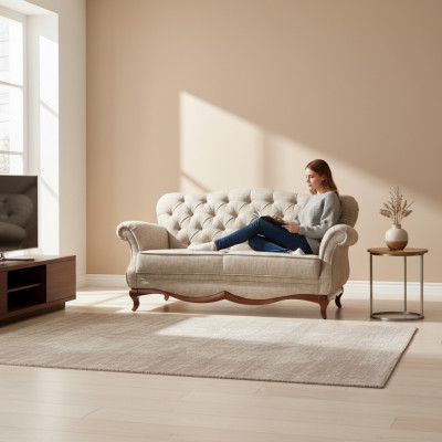 Chesterfield Zweisitzer Couch Sofa Miwwel Wunnzëmmer Textil Sëtzpolster