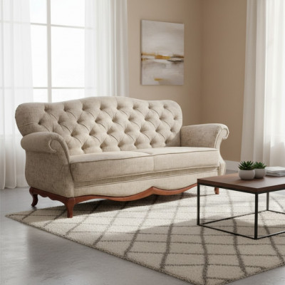 Chesterfield Dräisëtzer Kanapé Polster Miwwelen Textil Sofa Couchen Stoff