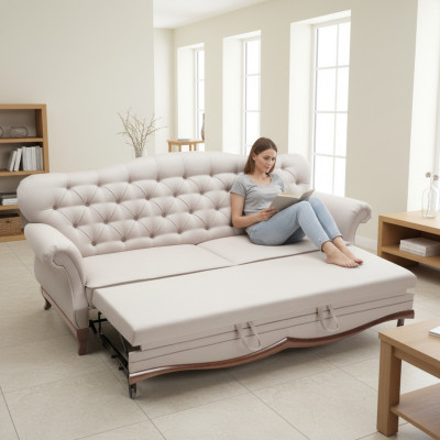 Chesterfield Schlofsdivan Canapé mat Betterfunktioun Drësëtzer Canapé Textil