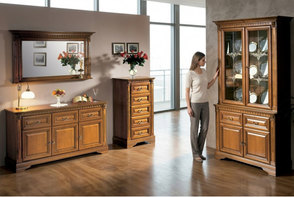 Wunnzëmmer Schaf Kommode Italien Spigel klassescht Set 3 Deeler Holz