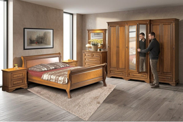 Schlofzëmmer Bett Nuetsdësch Komoud Kleederschaf Luxus Set 6tlg.
