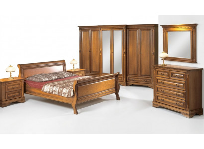 Landhausstil Bett 3-Stéck Set mat 2 Noperchtischen Holz Miwwelen Betteset Braun