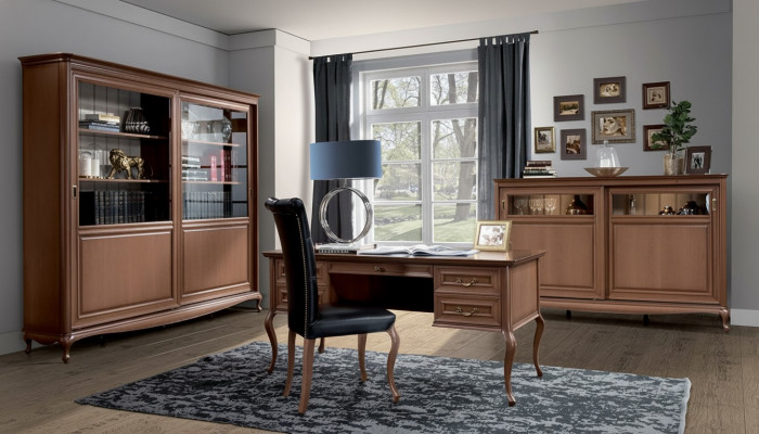 Büro Miwwelen Regal Schreifdësch Kommode Fotell Vitrinn Komplett 4-Stéck Set
