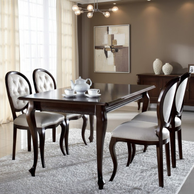 Dunkelbrongen Holziessdësch Klassesch Lieder Chesterfield Still Designer 5-Deeler Set