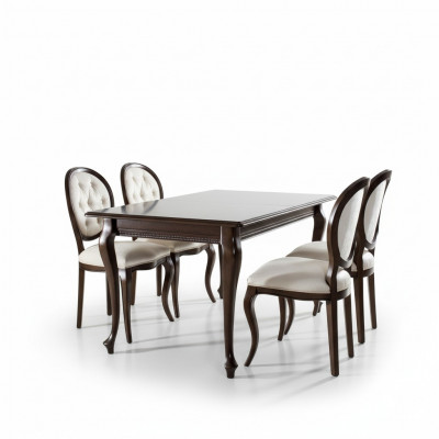 Dunkelbrongen Holziessdësch Klassesch Lieder Chesterfield Still Designer 5-Deeler Set