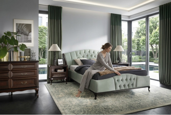 Bett Schlofkummer Set Chesterfield Luxus Better Miwwelen 2x Nuetsdësch 3-deelzeg.