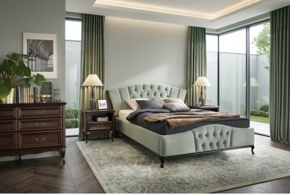 Bett Schlofkummer Set Chesterfield Luxus Better Miwwelen 2x Nuetsdësch 3-deelzeg.