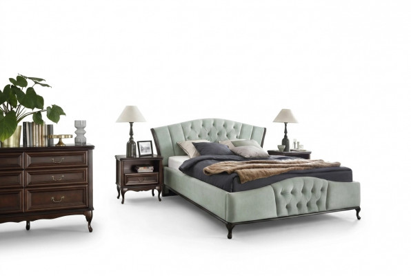 Bett Schlofkummer Set Chesterfield Luxus Better Miwwelen 2x Nuetsdësch 3-deelzeg.