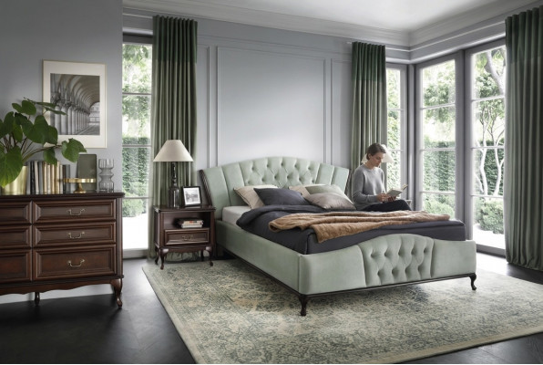 Gréngt Chesterfield Bett mat Holzmassivzëmmer Miwwelen Better Kinnekräichlech