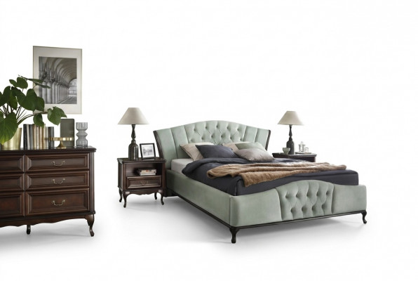 Gréngt Chesterfield Bett mat Holzmassivzëmmer Miwwelen Better Kinnekräichlech