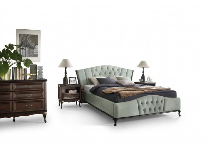 Gréngt Chesterfield Bett mat Holzmassivzëmmer Miwwelen Better Kinnekräichlech