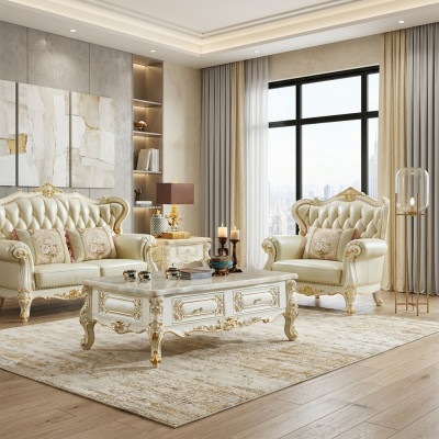 Klassesche Couchtisch 150x90 grousse Sofa Bäistelltisch Mamorimitatioun