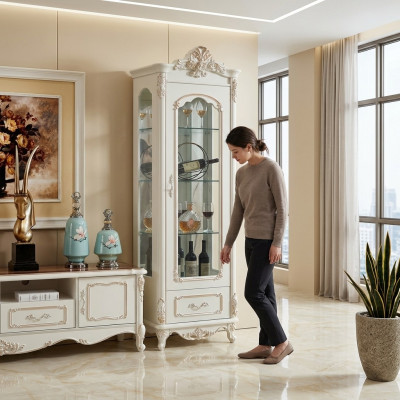 Vitrin Holz Single Vitrinen Glasschaf Schief Möbel Art déco Wäiss