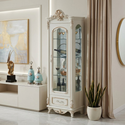 Vitrin Holz Single Vitrinen Glasschaf Schief Möbel Art déco Wäiss