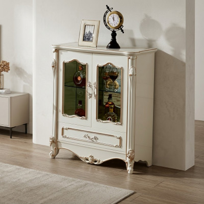 Vitrinn Vitrinnen Schaf Holz Schaf Glas Schief Faarf Wäiss Miwwelen Luxus