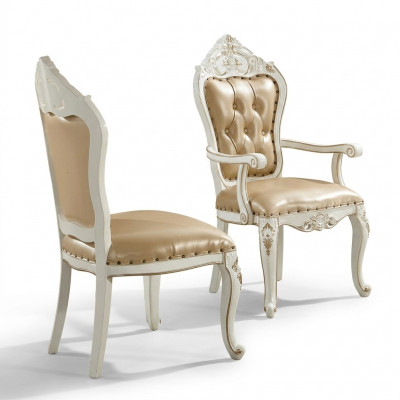 Klassesche Chesterfield-Stull Iesszëmmer-Fauteuil Beige Lehnstull Einsitzer Barock-Stil