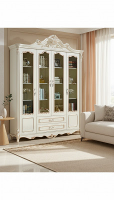 Bicherregal Stil Art déco Schaf Vitrinn Wäiss Miwwelen Schief Regal Holz