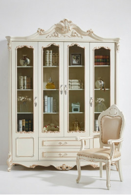 Bicherregal Stil Art déco Schaf Vitrinn Wäiss Miwwelen Schief Regal Holz