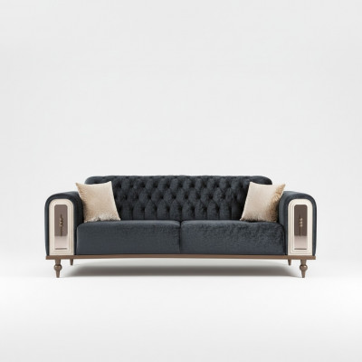 Luxus Dräisëtzer Sofa 3 Sëtzer Stoff Sofas Design Beige Textil Schwaarz
