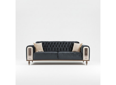 Luxus Dräisëtzer Sofa 3 Sëtzer Stoff Sofas Design Beige Textil Schwaarz