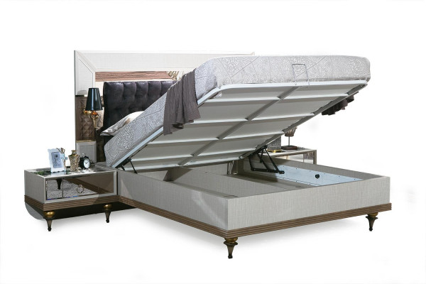 Luxus Bett mat Glaselementer Duebelbetter Bettgestell Miwwelen 180x200