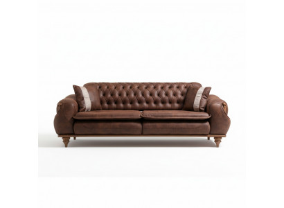 Chesterfield dräisëtzeger brong Canapé Polster Miwwele Stoff Canapéë Stoff
